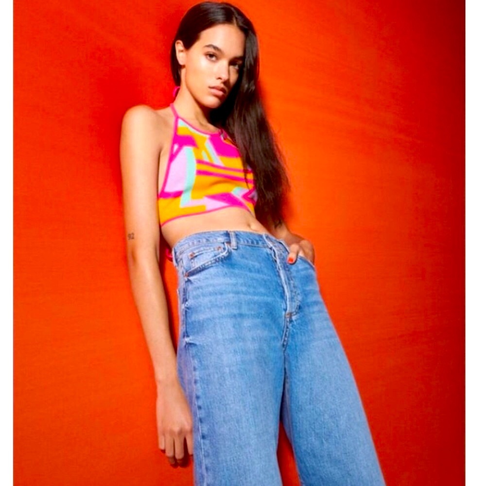 Zara Multicolor Geometric Halter Top Size Medium